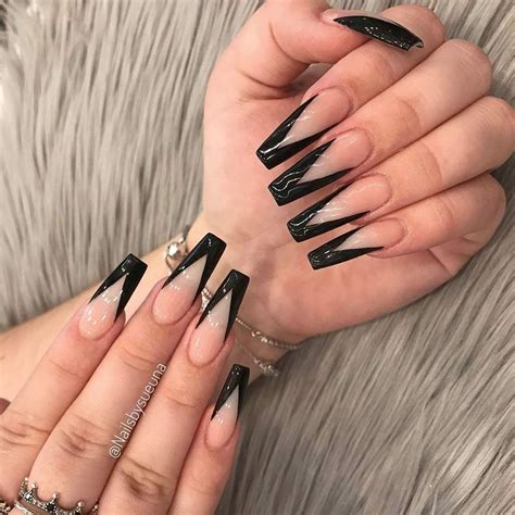 black french tips coffin nails